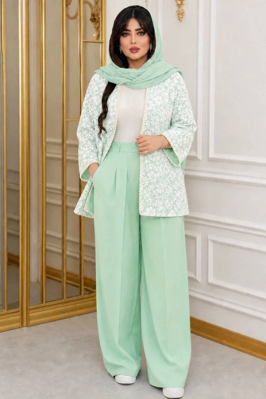 کت و شلوار مجلسی زنانه توردار