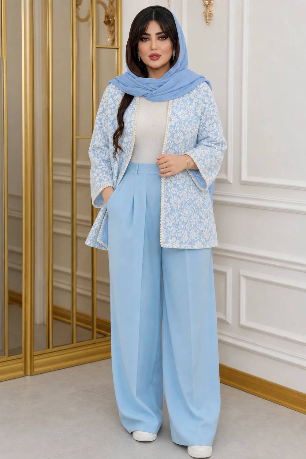 کت و شلوار  مجلسی زنانه توردار