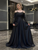 پیراهن ماکسی مجلسی زنانه پولک ترک و دامن ساتن هستی