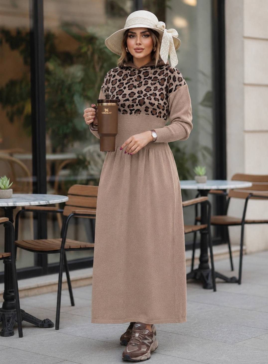 پیراهن بافت زنانه پلنگی ساعت شنی