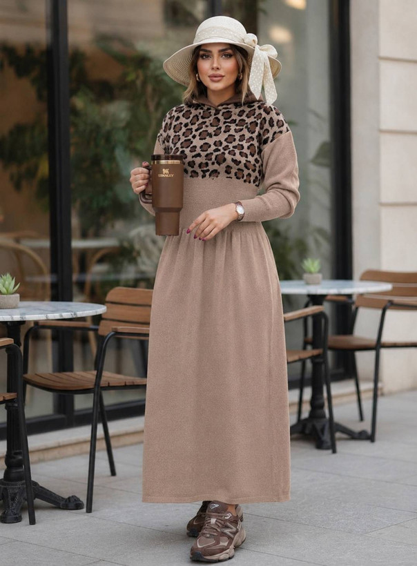 پیراهن بافت زنانه پلنگی ساعت شنی