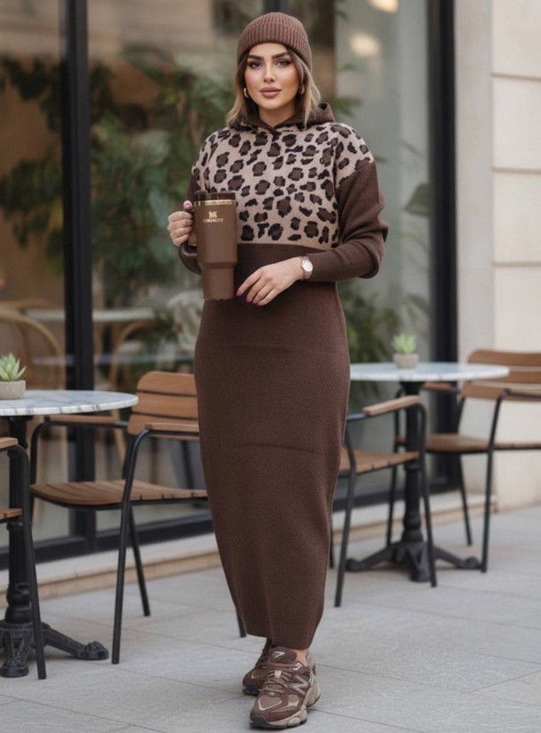 پیراهن بافت زنانه پلنگی ساعت شنی