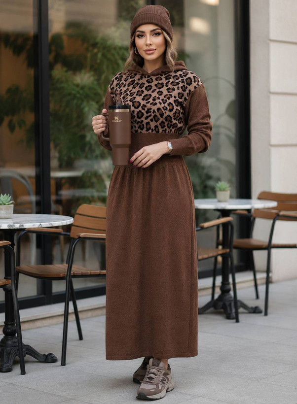 پیراهن بافت زنانه پلنگی ساعت شنی