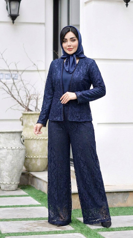 ست کت شلوار دامنی زنانه گیپور دریا