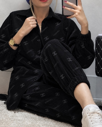 ست مانتو شلوار زنانه مخمل کبریتی چنل